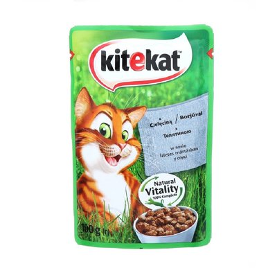 Вологий корм Kitekat пауч телятина в соусі 100г для котів (5900951256660) 300888 фото