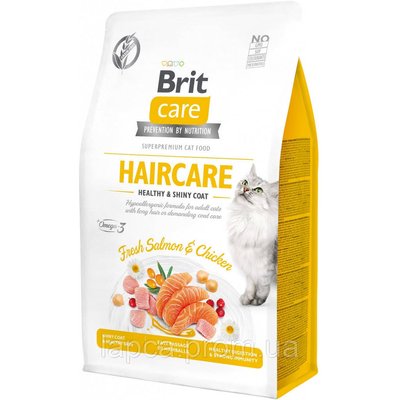 Сухий корм Brit Care Cat GF Haircare Healthy & Shiny Coat, 2кг (здоров'я шкіри та вовни) (8595602540884) 301232 фото