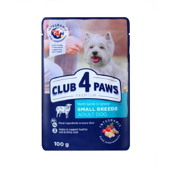 Влажный корм Club 4 Paws Пауч для собак малых пород ягненка в соусе 100г (4820215363464) 300221 фото