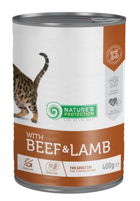 Вологий корм для дорослих котів з яловичиною та ягням Nature's Protection with Beef & Lamb 400 г (4771317456076) 70174876 фото