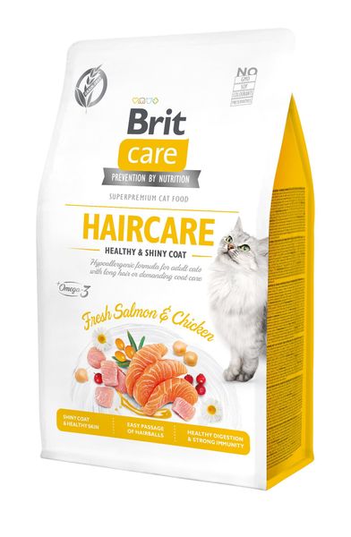 Сухий корм Brit Care Cat GF Haircare Healthy & Shiny Coat, 400 г (здоров'я шкіри та вовни) (8595602540891) 301760 фото