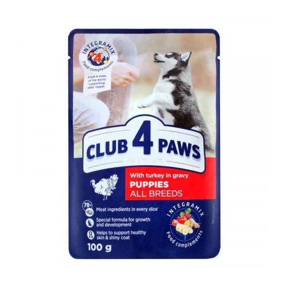 Влажный корм Club 4 Paws Пауч для щенков индейка в соусе 100г (4820215363198) 300223 фото