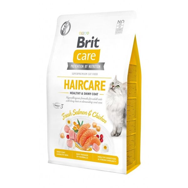 Сухий корм Brit Care Cat GF Haircare Healthy & Shiny Coat, 400 г (здоров'я шкіри та вовни) (8595602540891) 301760 фото