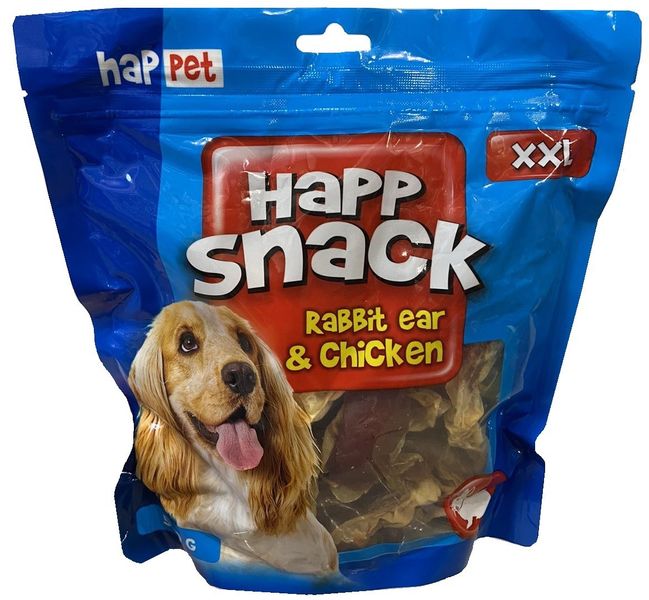 Ласощі HappSnack GM 71 вуха кролячі з куркою 500г для собак (5907708632333) 300377 фото