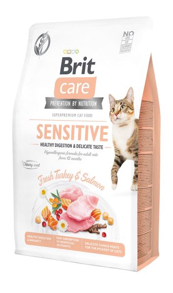 Сухой корм Brit Care Cat GF Sensitive HDigestion and Delicate Taste, 2кг (для требовательных кошек) 302403 фото