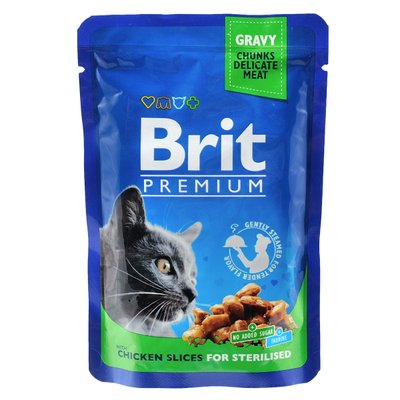 Вологий корм Brit Premium Cat пауч 100 г курка для стерилзованих (8595602506033) 300858 фото