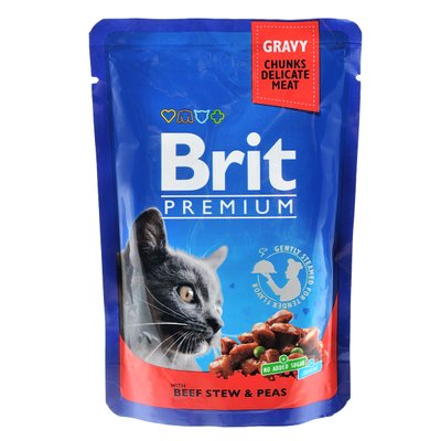 Вологий корм Brit Premium Cat пауч 100 г тушкована яловичина та горошок (8595602505982) 300862 фото