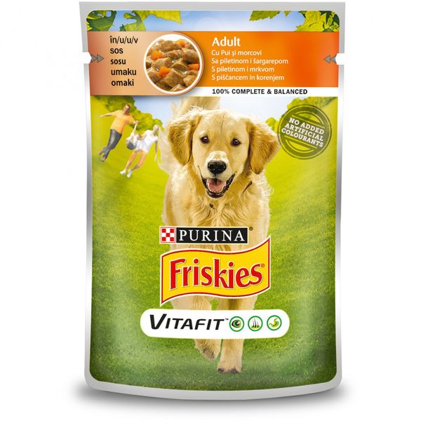 Вологий корм FRISKIES Adult для дорослих собак, шматочки у підливці з куркою 100 г (7613035800847) 300643 фото