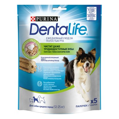 Ласощі DENTALIFE Medium для дорослих собак середніх порід, для здоров'я зубів і ясен 115 г (7613036454100) 301868 фото