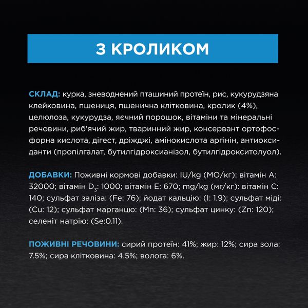 Сухий корм PRO PLAN Sterilised Adult 1+ для стерилізованих котів, з кроликом 1,5 кг (7613033566325) 300402 фото