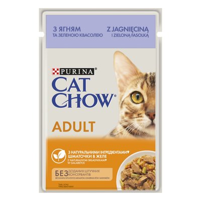 Вологий корм CAT CHOW Adult для дорослих котів, шматочки в желе з ягням та зеленою квасолею 85 г (7613036595087) 300414 фото