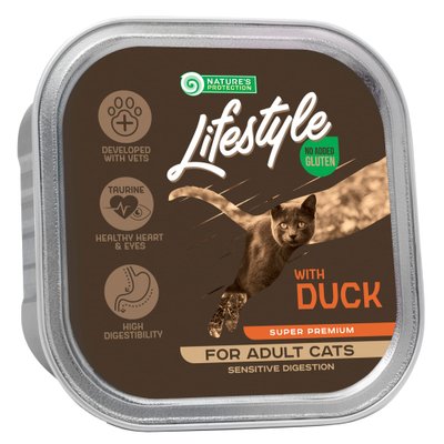 Вологий корм для дорослих котів з чутливим травленням з качкою Nature's Protection Lifestyle Sensitive Digestion with duck 85 г (4771317457158) 70174956 фото