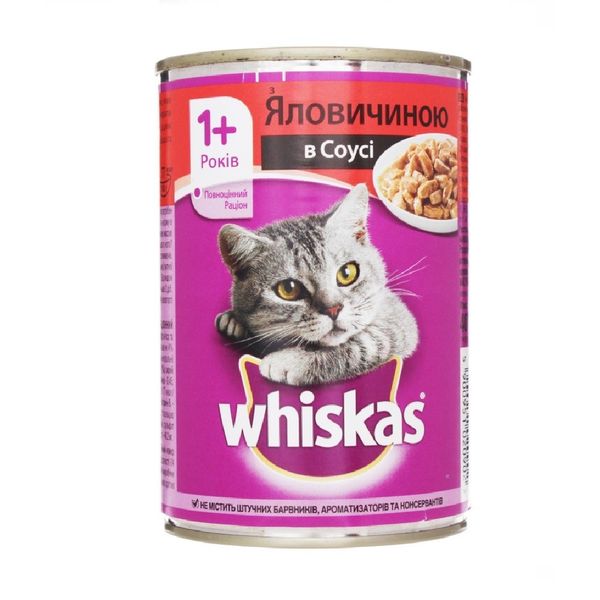 Вологий корм Whiskas консерва яловичина 400г (5900951020902) 300477 фото