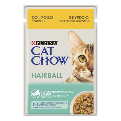 Вологий корм CAT CHOW Hairball для котів проти утворення волосяних кульок, з куркою та зеленою квасолею 85 г (7613037031393) 300417 фото