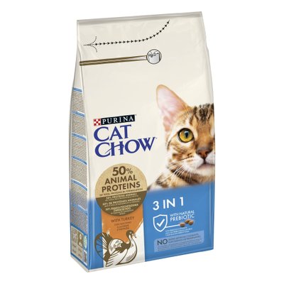 Сухий корм CAT CHOW Feline 3-in-1 для дорослих котів, з формулою потрійної дії, з куркою 1.5 кг (7613034155139) 300398 фото