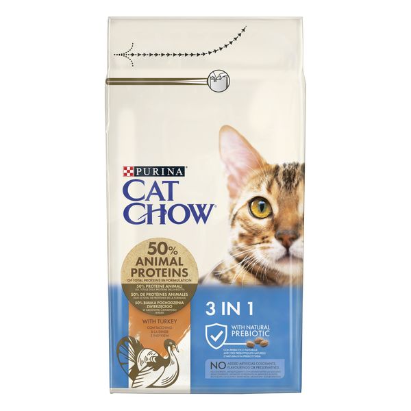 Сухий корм CAT CHOW Feline 3-in-1 для дорослих котів, з формулою потрійної дії, з куркою 1.5 кг (7613034155139) 300398 фото