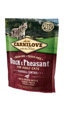 Сухий корм для дорослих кішок Carnilove Cat Duck&Pheasant Hairball Control для виведення волосяних грудок 400г (8595602512355) 305203 фото