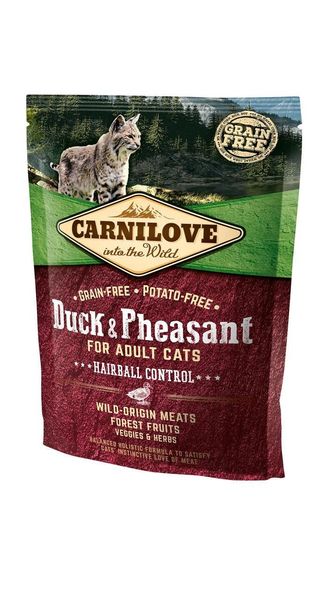 Сухой корм для взрослых кошек Carnilove Cat Duck & Pheasant Hairball Control для выведения волосяных комков 400г (8595602512355) 305203 фото