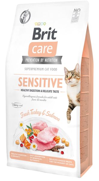 Сухий корм для вибагливих кішок Brit Care Cat GF Sensitive Digestion & Delicate Taste з індичкою і лососем 7кг (8595602540693) 303806 фото