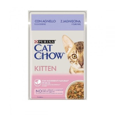 Вологий корм CAT CHOW Kitten для кошенят, шматочки у підливці з ягням та цукіні 85 г (7613037025545) 301250 фото