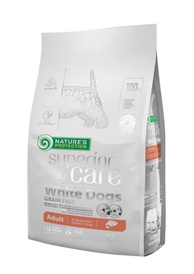 Сухий беззерновой корм для дорослих собак малих порід з білою шерстю, з лососем Superior Care White dogs Grain Free Salmon Adult Small and Mini Breeds 1.5kg (4771317458346) 70174862 фото