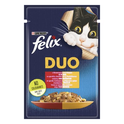 Вологий корм Felix Fantastic Duo пауч Яловичина Птиця в желе 85г для котів (7613287027597) 302572 фото