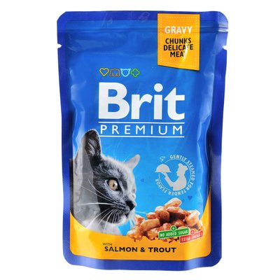 Вологий корм для котів Brit Premium Cat Pouches З лососем та фореллю 100г (8595602505999) 300861 фото