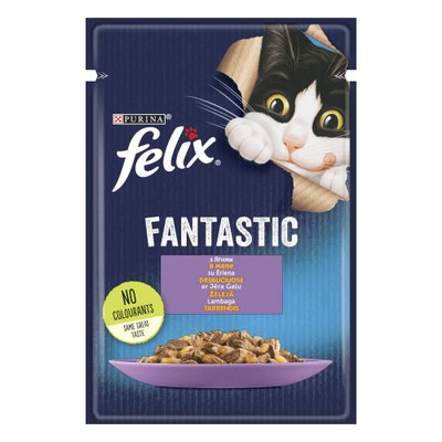 Вологий корм Felix Fantastic для дорослих котів, шматочки в желе з ягням 85 г (7613039838969) 302570 фото