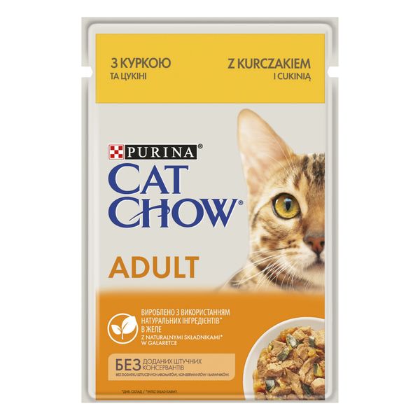 Вологий корм CAT CHOW Adult для дорослих котів, шматочки в желе з куркою та цукіні 85 г (7613036595049) 300411 фото