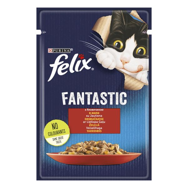 Вологий корм Felix Fantastic пауч з яловичиною в желе 85г для котів (7613039838624) 302569 фото