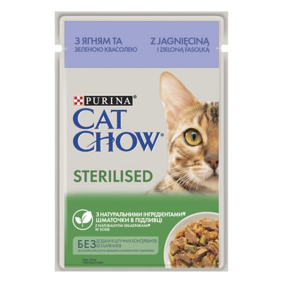 Вологий корм CAT CHOW Sterilised для стерилізованих котів, шматочки у підливці з ягням 85 г (7613037025484) 300416 фото