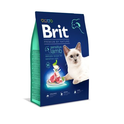 Сухий корм для котів із чутливим травленням Brit Premium by Nature Cat Sensitive з ягням 8 кг (8595602553266) 304721 фото