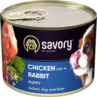 Вологий корм Savory All Breeds Puppy консерва кролик та курка 200г для цуценят усіх порід (4820232630570) 300680 фото