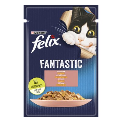 Вологий корм Felix Fantastic для дорослих котів, шматочки в желе з лососем 85 г (7613039832912) 300980 фото