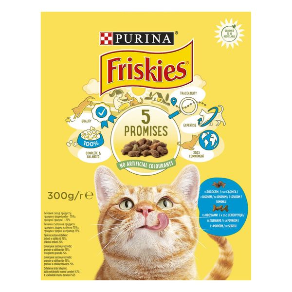 Сухий корм FRISKIES для дорослих котів, з лососем та овочами 300 г (7613031868063) 301423 фото