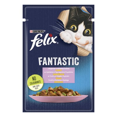 Вологий корм Felix Fantastic пауч форель та квасоля в желе 85г для котів (7613039841617) 302571 фото