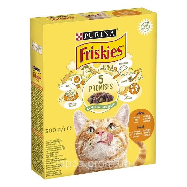 Сухий корм FRISKIES для дорослих котів, з куркою та овочами 300 г (7613031868247) 300848 фото