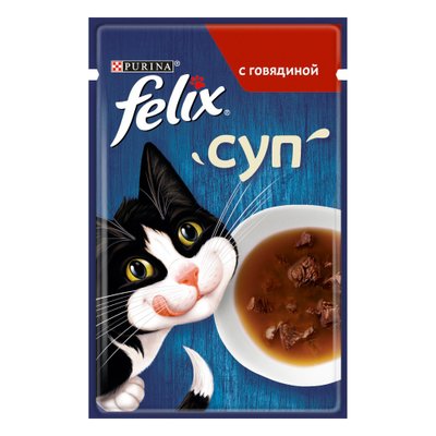 Вологий додатковий корм Felix Soup для дорослих котів, з яловичиною 48 г (7613036632294) 301568 фото