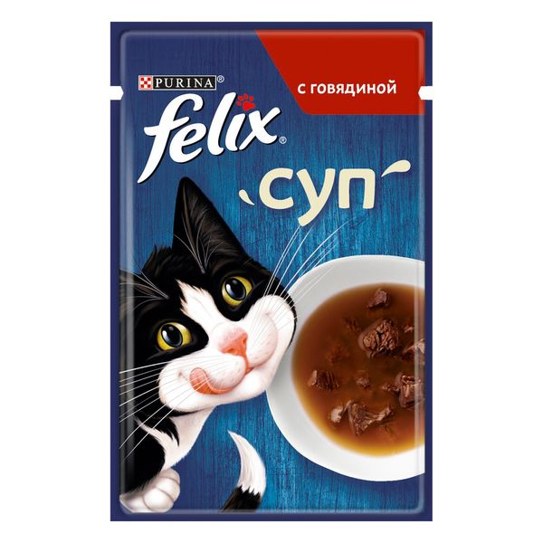 Вологий додатковий корм Felix Soup для дорослих котів, з яловичиною 48 г (7613036632294) 301568 фото