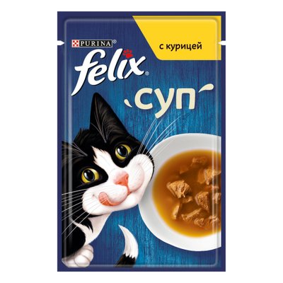 Вологий додатковий корм Felix Soup для дорослих котів, з куркою 48 г (7613036632331) 301567 фото