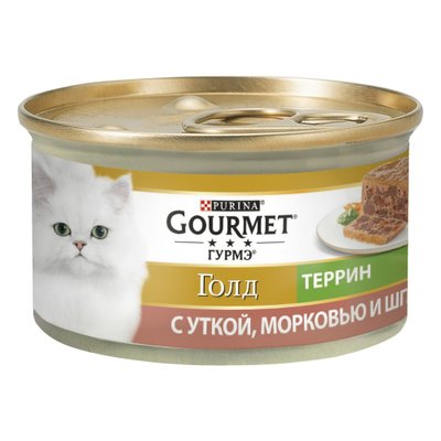 Вологий корм GOURMET Gold для дорослих котів, шматочки у паштеті з качкою, морквою та шпинатом 85 г (7613033728778) 300434 фото