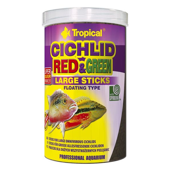 Корм Tropical декоративних риб Тропікал ЦИХЛІД І АРОВАНА CICHLID RED & GREEN LARGE STICKS палички 300г (5900469637364) 305336 фото