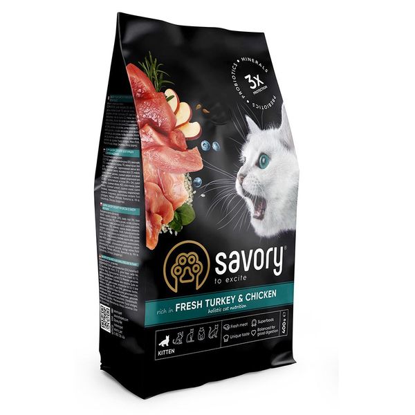 Сухий корм Savory Kitten курка та індичка 400г для кошенят (4820232630136) 301339 фото