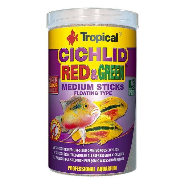 Корм Tropical декоративних риб Тропікал ЦИХЛІД І АРОВАНА CICHLID RED & GREEN MEDIUM STICKS палички 360г (5900469637265) 306430 фото