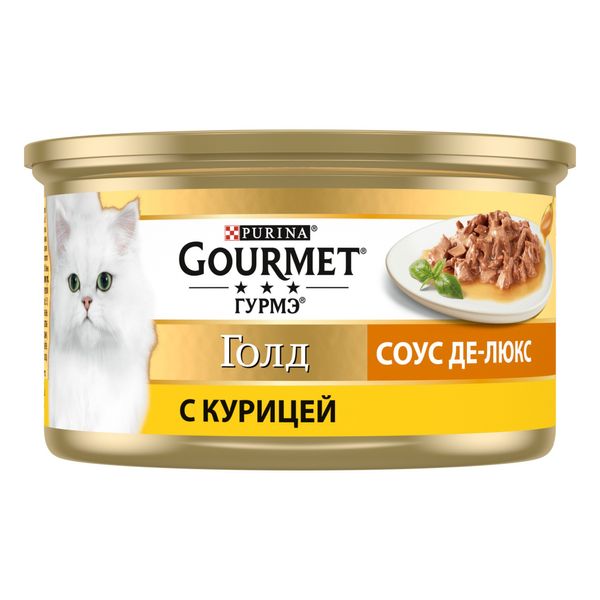 Вологий корм GOURMET Gold "Соус Де-Люкс" для дорослих котів, шматочки в соусі з куркою 85 г (7613036705103) 300976 фото