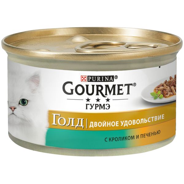 Вологий корм GOURMET Gold для дорослих котів, шматочки у підливці з кроликом та печінкою 85 г (7613031381081) 301317 фото