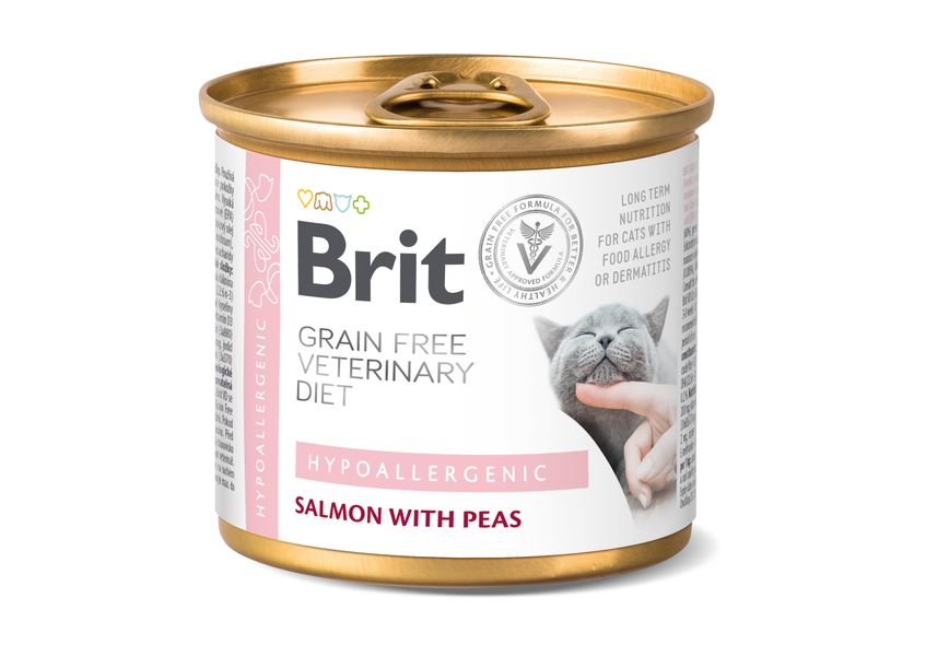 Влажный корм консервированный для кошек Brit VetDiets с пищевой аллергией и непереносимостью с лососем и горохом 200г (8595602549825) 304871 фото