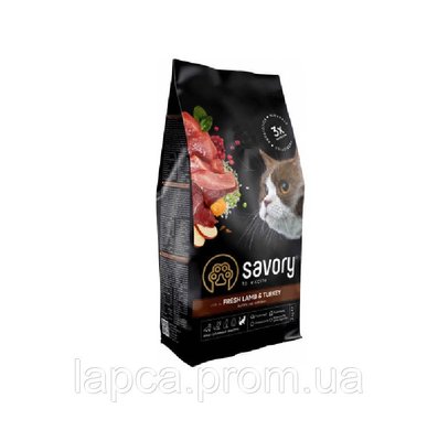 Сухий корм Savory Adult Cat 2кг Sensitive Digestion Fresh Lamb and Turkey чутливе травлення для котів 302404 фото