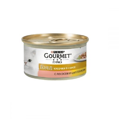 Вологий корм GOURMET Gold для дорослих котів шматочки у підливці з лососем та куркою 85 г (7613032618674) 301319 фото